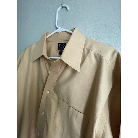 Jos A Bank 17-34 Travelers Collection Dress Shirt Yellow - Picture 9 of 11